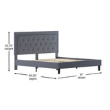 English Elm King Size Tufted Upholstered Platform Bed in Fabric