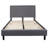 English Elm Queen Size Tufted Upholstered Platform Bed in Fabric