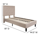 English Elm Twin Size Tufted Upholstered Platform Bed in Fabric