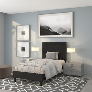 English Elm Twin Size Tufted Upholstered Platform Bed in Fabric