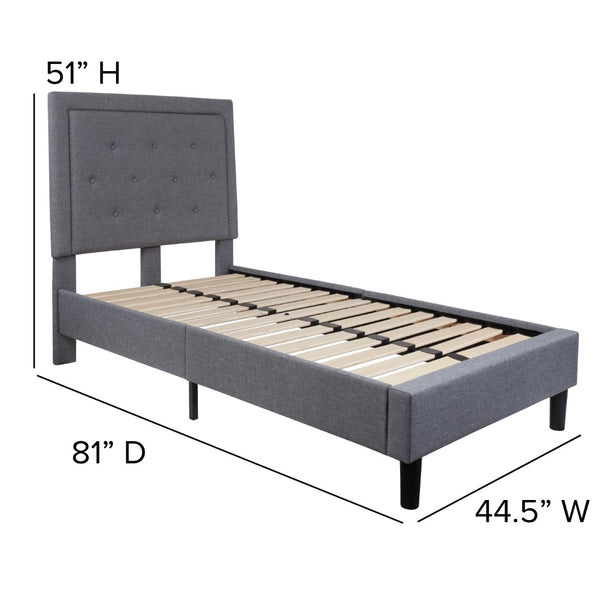 English Elm Twin Size Tufted Upholstered Platform Bed in Fabric