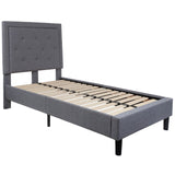 English Elm Twin Size Tufted Upholstered Platform Bed in Fabric