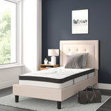 English Elm Twin Size Tufted Upholstered Platform Bed in Fabric with 10 Inch CertiPUR-US Certified Pocket Spring Mattress