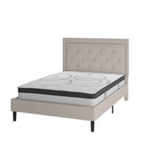 English Elm Full Size Tufted Upholstered Platform Bed in Fabric with 10 Inch CertiPUR-US Certified Pocket Spring Mattress