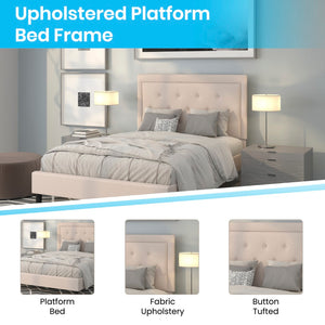 English Elm Full Size Tufted Upholstered Platform Bed in Fabric with 10 Inch CertiPUR-US Certified Pocket Spring Mattress