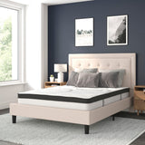 English Elm Queen Size Tufted Upholstered Platform Bed in Fabric with 10 Inch CertiPUR-US Certified Pocket Spring Mattress