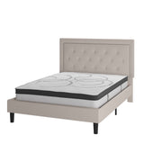 English Elm Queen Size Tufted Upholstered Platform Bed in Fabric with 10 Inch CertiPUR-US Certified Pocket Spring Mattress