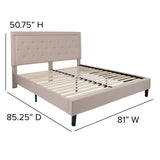 English Elm King Size Tufted Upholstered Platform Bed in Fabric with 10 Inch CertiPUR-US Certified Pocket Spring Mattress