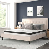 English Elm King Size Tufted Upholstered Platform Bed in Fabric with 10 Inch CertiPUR-US Certified Pocket Spring Mattress