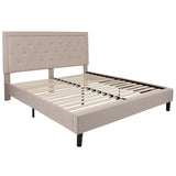 English Elm King Size Tufted Upholstered Platform Bed in Fabric with 10 Inch CertiPUR-US Certified Pocket Spring Mattress