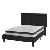 English Elm Queen Size Tufted Upholstered Platform Bed in Fabric with 10 Inch CertiPUR-US Certified Pocket Spring Mattress