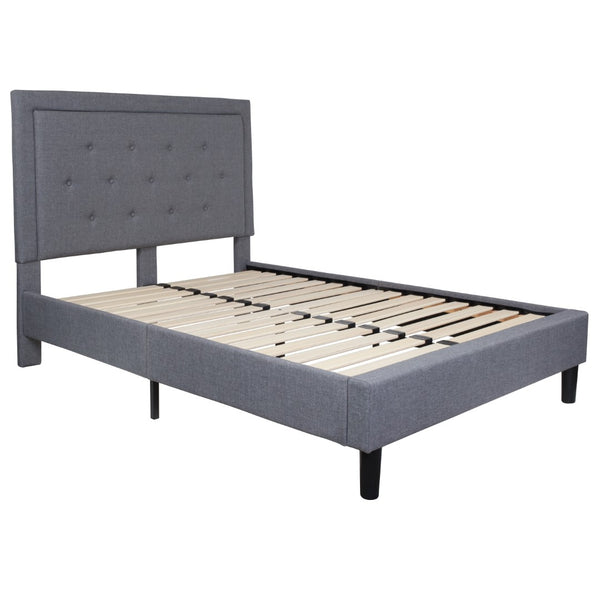 English Elm Full Size Tufted Upholstered Platform Bed in Fabric with 10 Inch CertiPUR-US Certified Pocket Spring Mattress