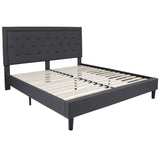 English Elm King Size Tufted Upholstered Platform Bed in Fabric with 10 Inch CertiPUR-US Certified Pocket Spring Mattress