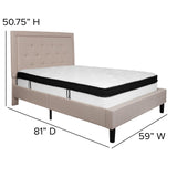 English Elm Full Size Tufted Upholstered Platform Bed in Fabric with Memory Foam Mattress