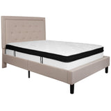 English Elm Full Size Tufted Upholstered Platform Bed in Fabric with Memory Foam Mattress