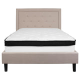 English Elm Full Size Tufted Upholstered Platform Bed in Fabric with Memory Foam Mattress