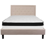 English Elm Queen Size Tufted Upholstered Platform Bed in Fabric with Memory Foam Mattress