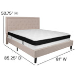 English Elm King Size Tufted Upholstered Platform Bed in Fabric with Memory Foam Mattress