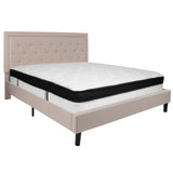 English Elm King Size Tufted Upholstered Platform Bed in Fabric with Memory Foam Mattress