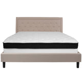 English Elm King Size Tufted Upholstered Platform Bed in Fabric with Memory Foam Mattress