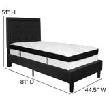 English Elm Twin Size Tufted Upholstered Platform Bed in Fabric with Memory Foam Mattress