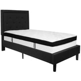 English Elm Twin Size Tufted Upholstered Platform Bed in Fabric with Memory Foam Mattress