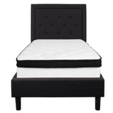 English Elm Twin Size Tufted Upholstered Platform Bed in Fabric with Memory Foam Mattress