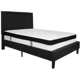 English Elm Full Size Tufted Upholstered Platform Bed in Fabric with Memory Foam Mattress