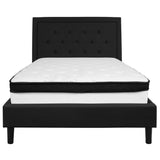 English Elm Full Size Tufted Upholstered Platform Bed in Fabric with Memory Foam Mattress