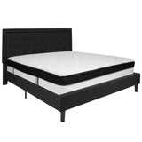 English Elm King Size Tufted Upholstered Platform Bed in Fabric with Memory Foam Mattress