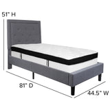 English Elm Twin Size Tufted Upholstered Platform Bed in Fabric with Memory Foam Mattress