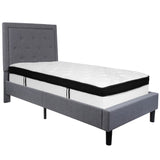 English Elm Twin Size Tufted Upholstered Platform Bed in Fabric with Memory Foam Mattress