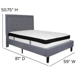 English Elm Full Size Tufted Upholstered Platform Bed in Fabric with Memory Foam Mattress