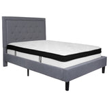 English Elm Full Size Tufted Upholstered Platform Bed in Fabric with Memory Foam Mattress