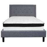 English Elm Full Size Tufted Upholstered Platform Bed in Fabric with Memory Foam Mattress