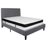 English Elm Queen Size Tufted Upholstered Platform Bed in Fabric with Memory Foam Mattress