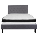 English Elm Queen Size Tufted Upholstered Platform Bed in Fabric with Memory Foam Mattress