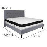 English Elm King Size Tufted Upholstered Platform Bed in Fabric with Memory Foam Mattress