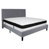 English Elm King Size Tufted Upholstered Platform Bed in Fabric with Memory Foam Mattress