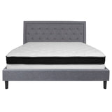 English Elm King Size Tufted Upholstered Platform Bed in Fabric with Memory Foam Mattress