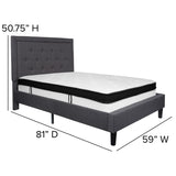 English Elm Full Size Tufted Upholstered Platform Bed in Fabric with Memory Foam Mattress