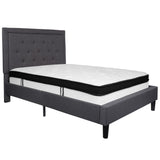 English Elm Full Size Tufted Upholstered Platform Bed in Fabric with Memory Foam Mattress