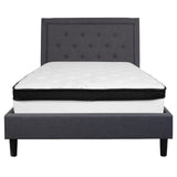 English Elm Full Size Tufted Upholstered Platform Bed in Fabric with Memory Foam Mattress