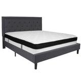 English Elm King Size Tufted Upholstered Platform Bed in Fabric with Memory Foam Mattress