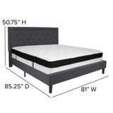 English Elm King Size Tufted Upholstered Platform Bed in Fabric with Memory Foam Mattress