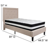 English Elm Twin Size Tufted Upholstered Platform Bed in Fabric with Pocket Spring Mattress