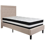 English Elm Twin Size Tufted Upholstered Platform Bed in Fabric with Pocket Spring Mattress