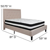 English Elm Full Size Tufted Upholstered Platform Bed in Fabric with Pocket Spring Mattress