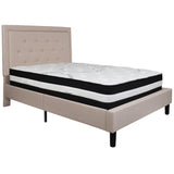 English Elm Full Size Tufted Upholstered Platform Bed in Fabric with Pocket Spring Mattress