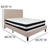 English Elm Queen Size Tufted Upholstered Platform Bed in Fabric with Pocket Spring Mattress